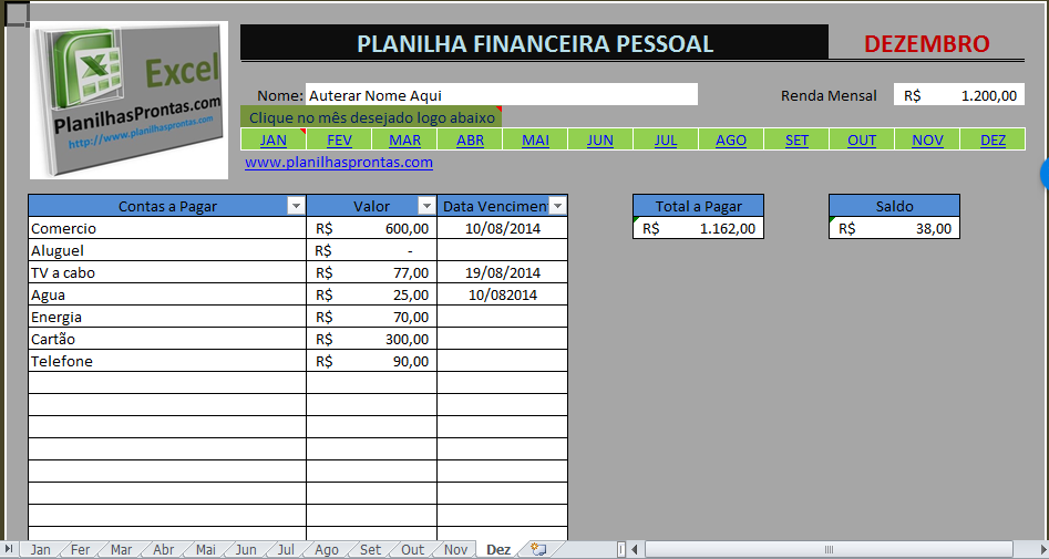 Planilha De Controle De Gastos Pessoais Gr Tis Baixar No Excel Hot