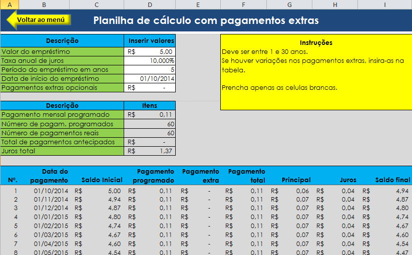 Planilha Empréstimo Pessoal Grátis em Excel