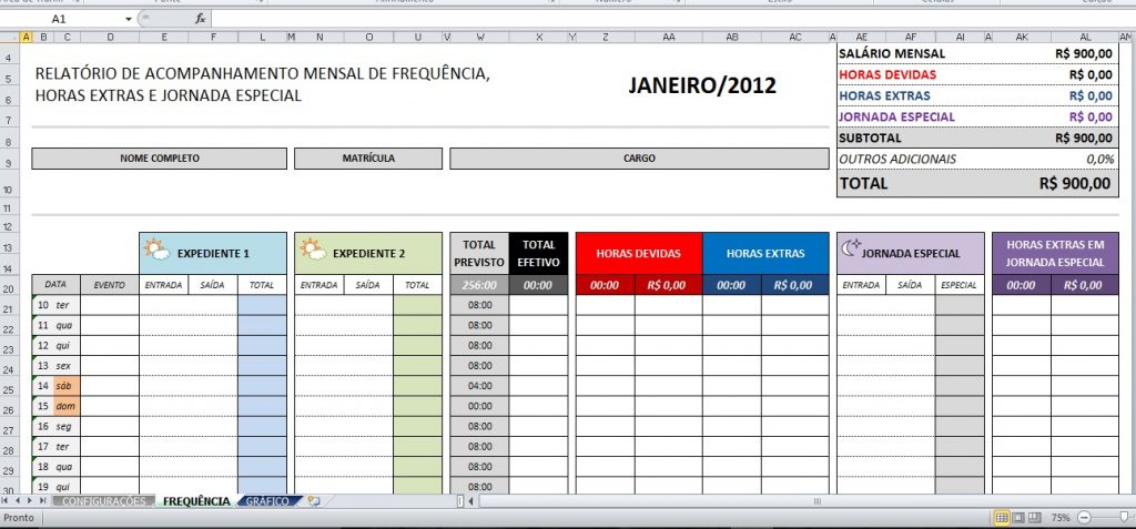 Planilha grátis controle de horas extras