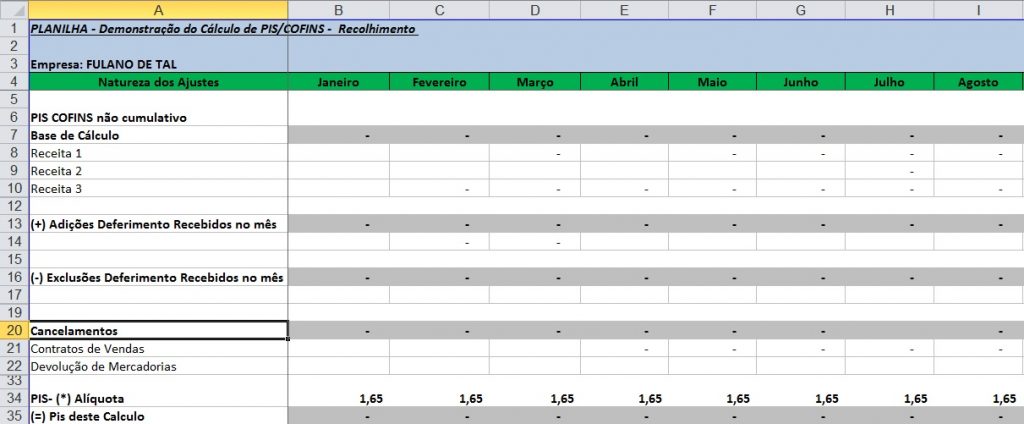 Planilha apuração de PIS e COFINS grátis
