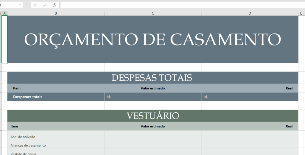 Planilha de Planejamento de Csamentos